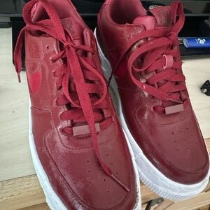 Nike Red and White Women's Sneakers- Air Force 1